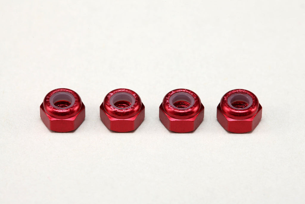 アルミ製 3mm ナイロンロックナット レッド (4個入)