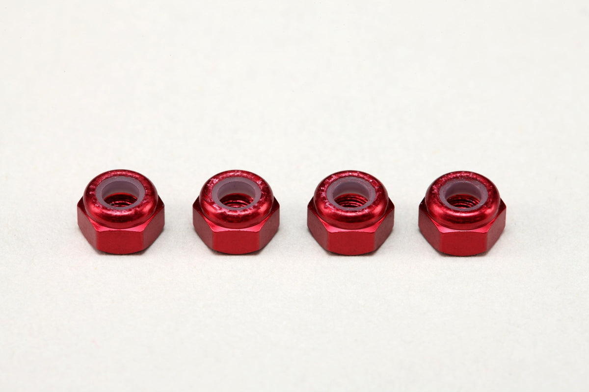 アルミ製 3mm ナイロンロックナット レッド (4個入)